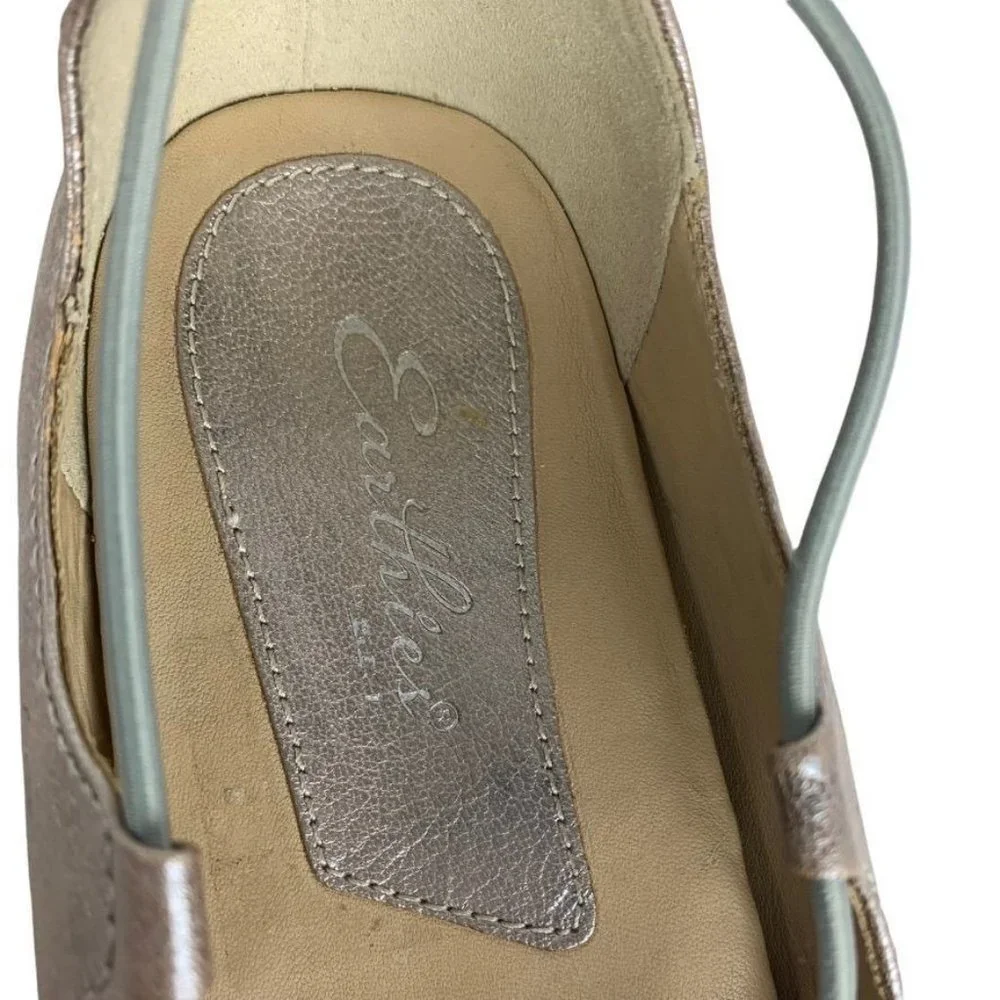 Earthies Essen Silver Criss Cross Leather Ballet Flats Metallic Almond Toe 10B‎